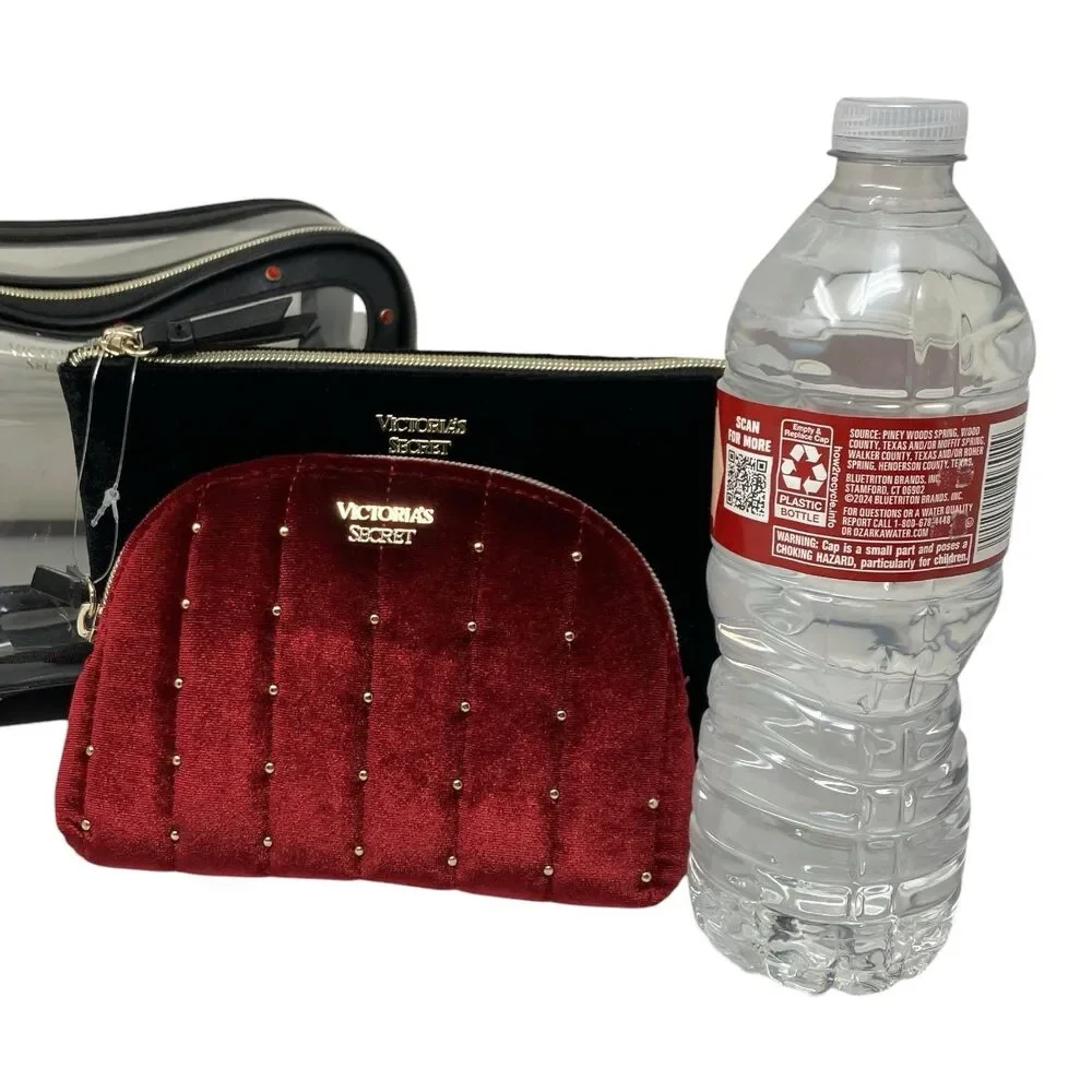 Victorias Secret Makeup Bag Set Velvet Cosmetic Pouches Clear Travel Case Glam